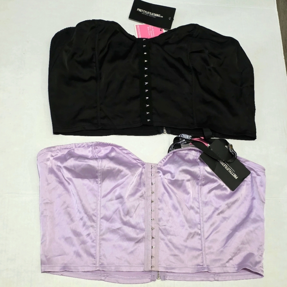 New Set Of 2 Corset Pretty Little Thing Brand Size Large Strapless Zip Back NWT